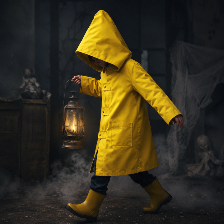 Halloween Cosplay Costume Yellow Hooded Raincoat Jacket with Zipper and Pockets