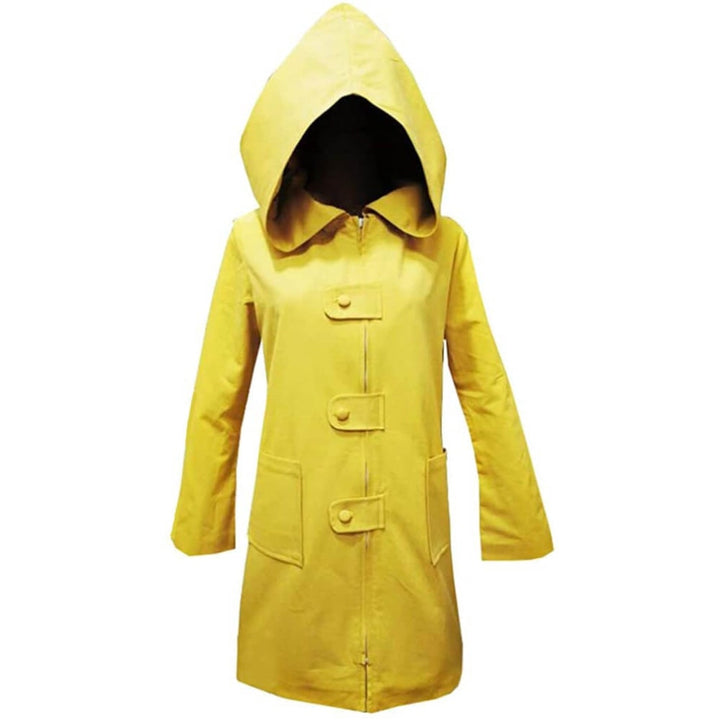 Halloween Cosplay Costume Yellow Hooded Raincoat Jacket with Zipper and Pockets