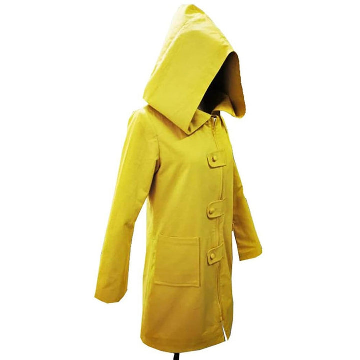 Halloween Cosplay Costume Yellow Hooded Raincoat Jacket with Zipper and Pockets
