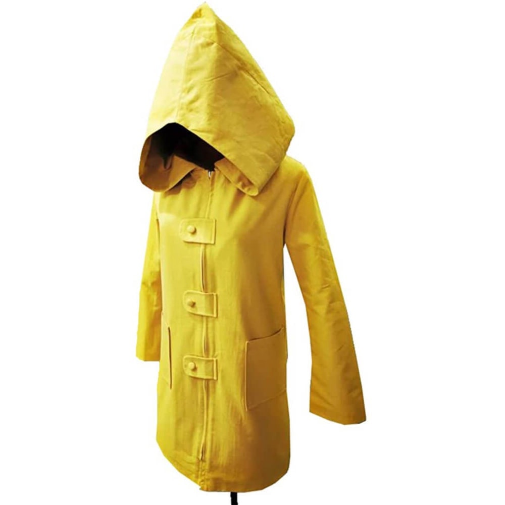 Halloween Cosplay Costume Yellow Hooded Raincoat Jacket with Zipper and Pockets