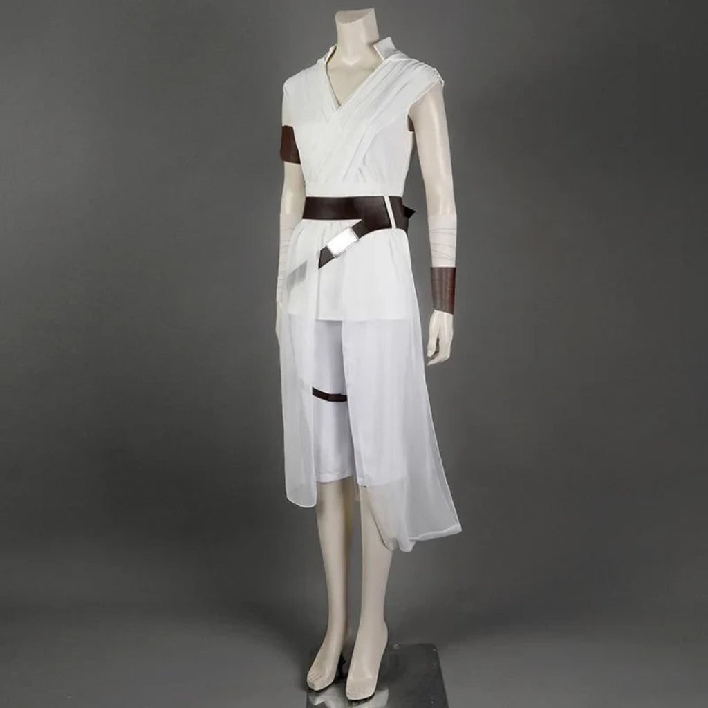 Halloween Cosplay Rey Costume with Draped Tunic Belt and Arm Wraps Adventure Set