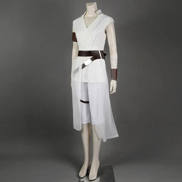 Halloween Cosplay Rey Costume with Draped Tunic Belt and Arm Wraps Adventure Set