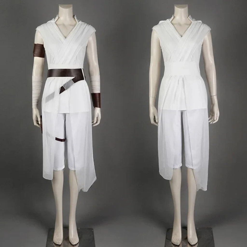 Halloween Cosplay Rey Costume with Draped Tunic Belt and Arm Wraps Adventure Set