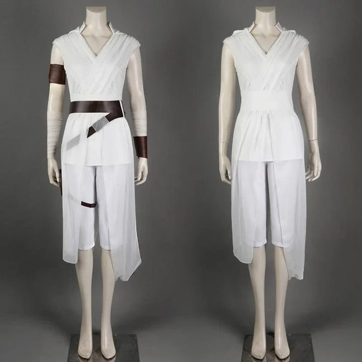 Halloween Cosplay Rey Costume with Draped Tunic Belt and Arm Wraps Adventure Set