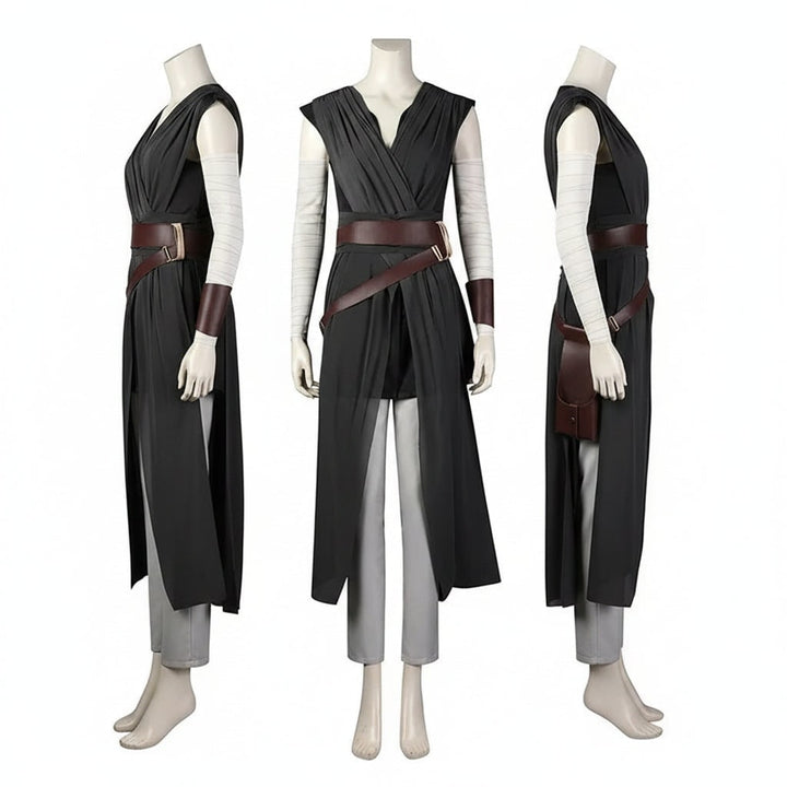 Halloween Cosplay Rey Costume with Draped Tunic Belt and Arm Wraps Adventure Set