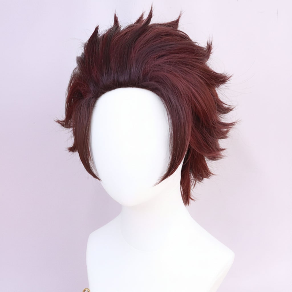 Halloween Cosplay Wig Red Anime Short Layered Synthetic with Blunt Bangs for Party and Costume