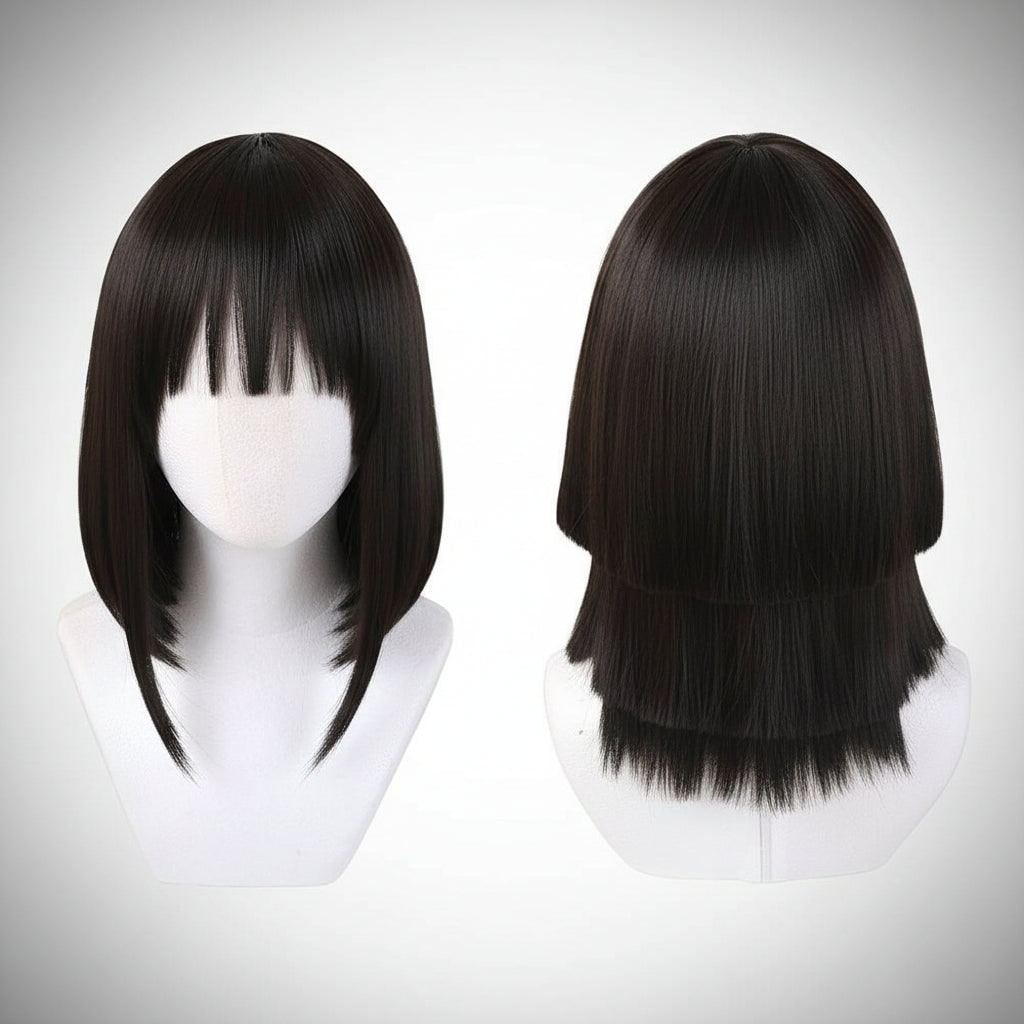 Halloween Cosplay Wig Red Anime Short Layered Synthetic with Blunt Bangs for Party and Costume