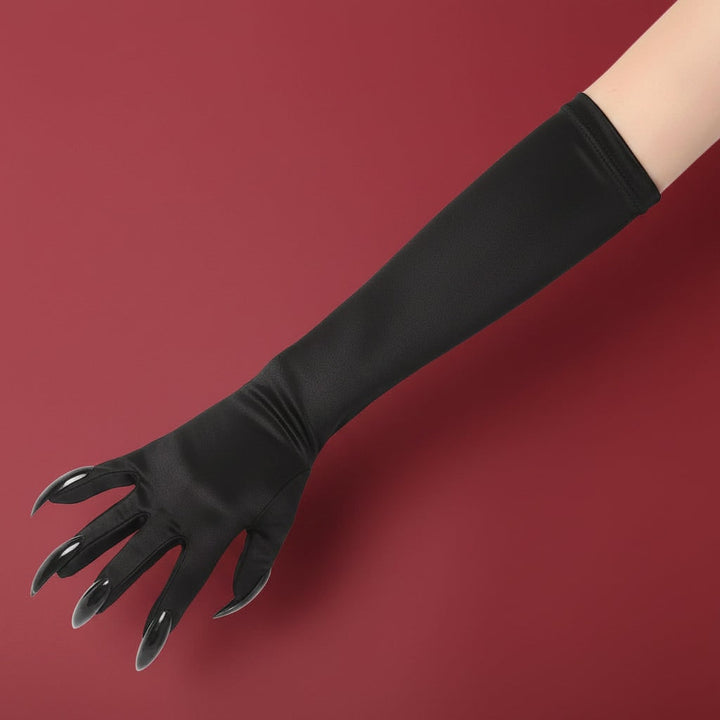 Halloween Costume Claw Gloves Elbow Length with Attached Black Talons for Witch Cosplay and Party