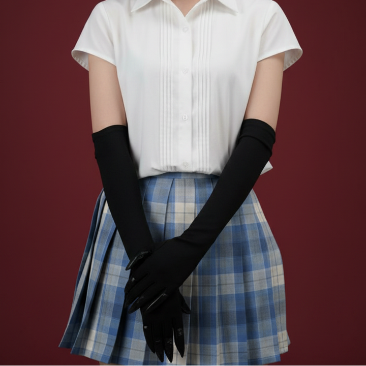 Halloween Costume Claw Gloves Elbow Length with Attached Black Talons for Witch Cosplay and Party