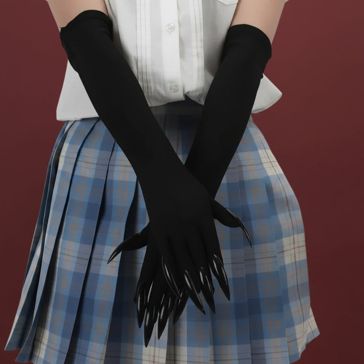 Halloween Costume Claw Gloves Elbow Length with Attached Black Talons for Witch Cosplay and Party