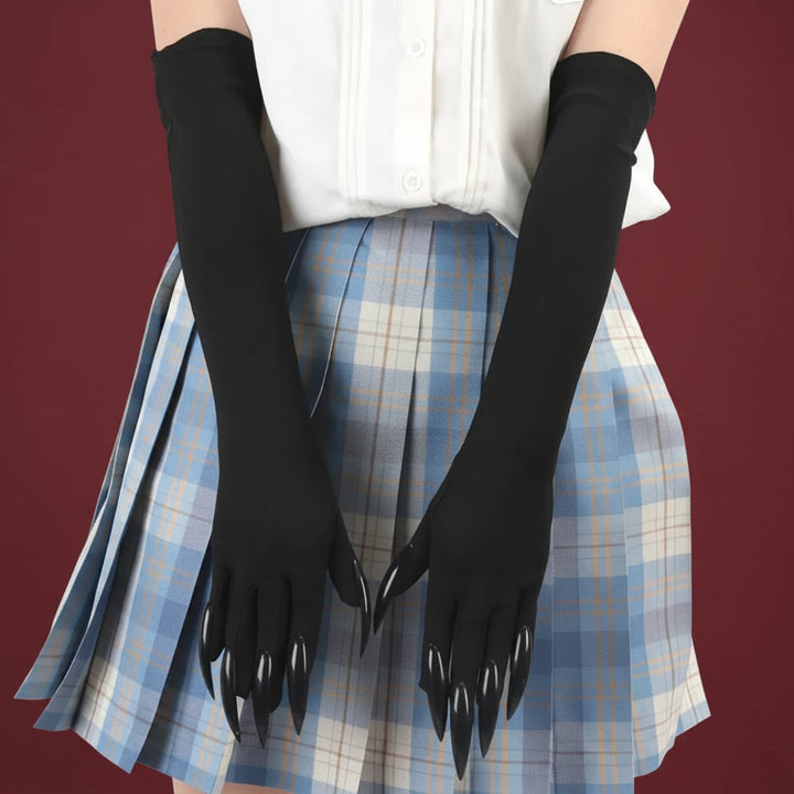 Halloween Costume Claw Gloves Elbow Length with Attached Black Talons for Witch Cosplay and Party