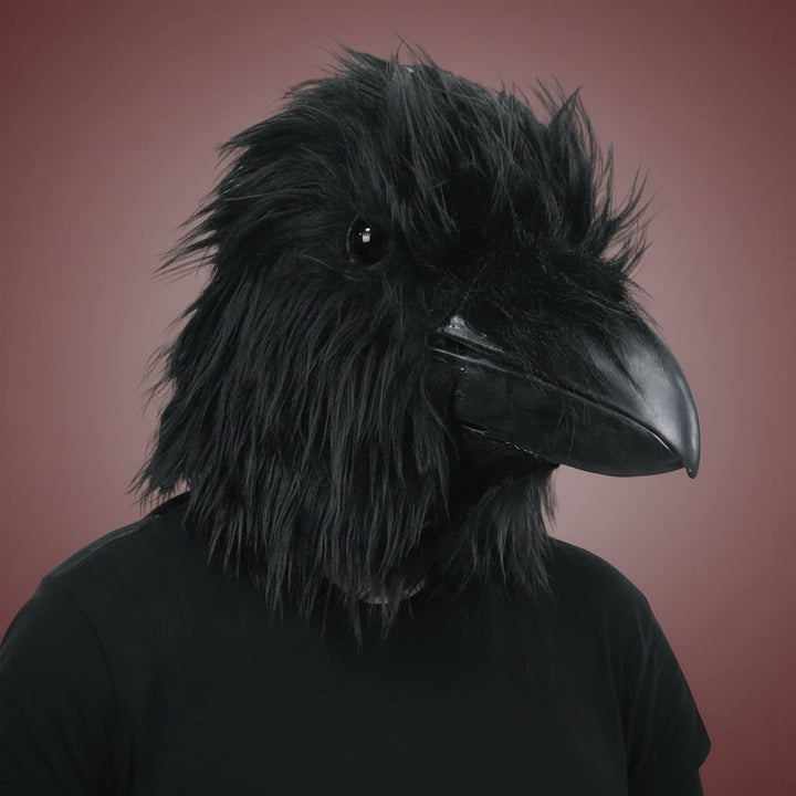 Halloween Costume Crow Mask with Faux Fur and Molded Beak for Creepy Party Cosplay