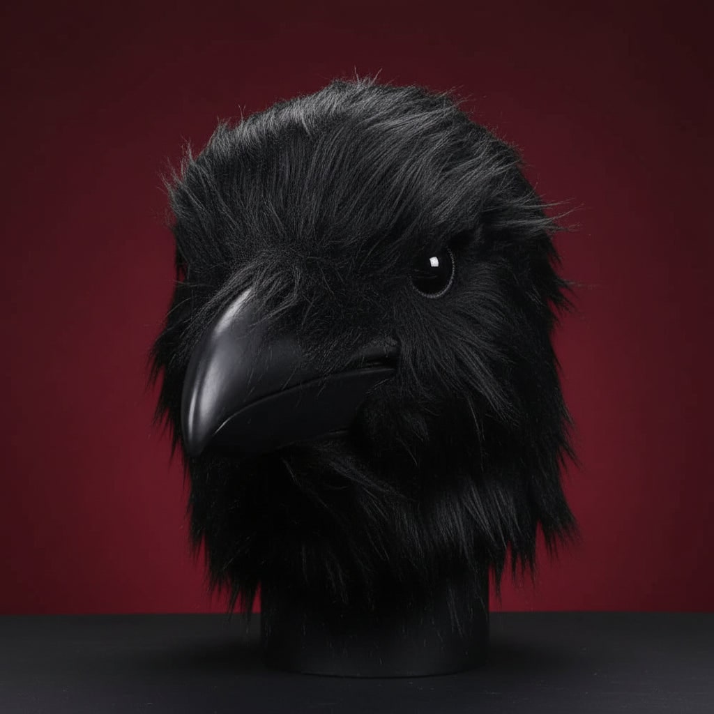 Halloween Costume Crow Mask with Faux Fur and Molded Beak for Creepy Party Cosplay