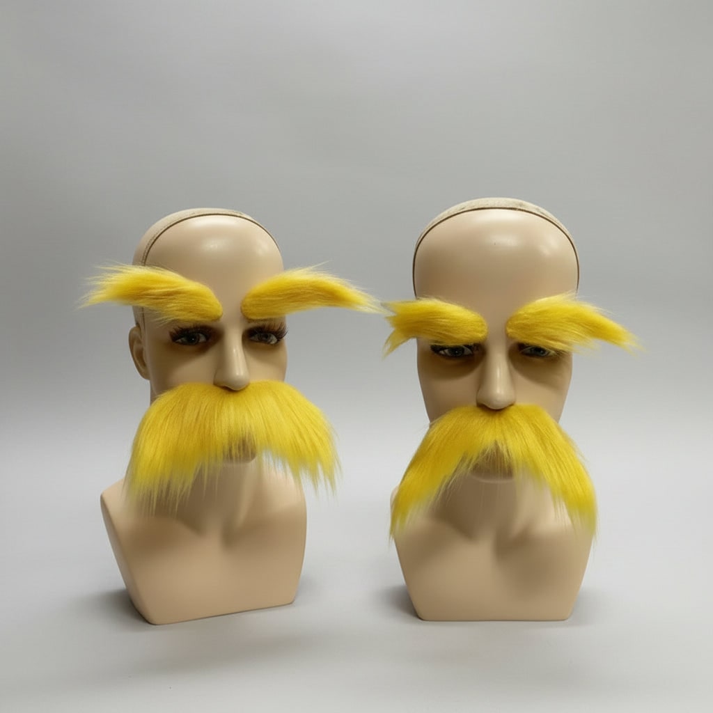 Halloween Costume Mustache and Fake Beard with Bushy Handlebar and Eyebrows Set for Party