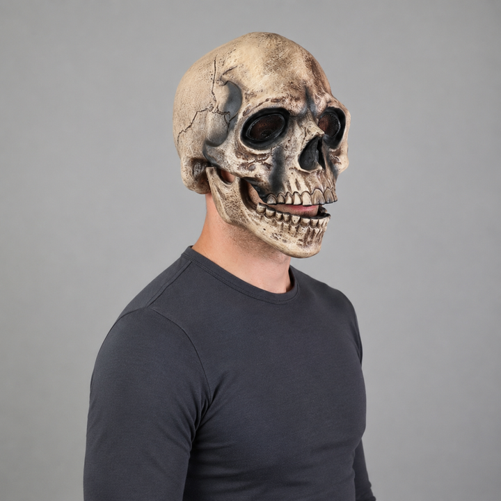 Halloween Costume Skull Mask with Hinged Moving Jaw and Creepy Realistic Bone Finish