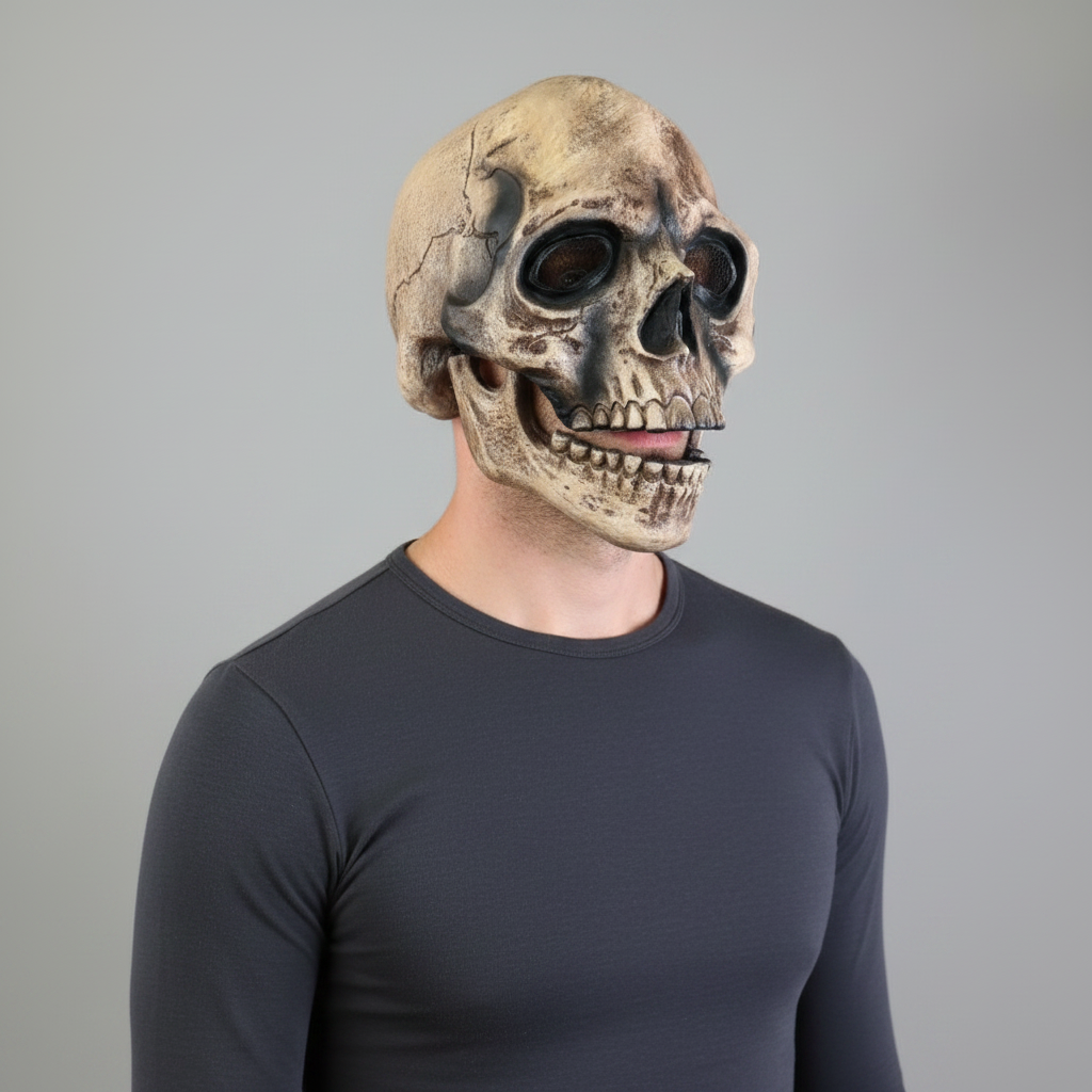 Halloween Costume Skull Mask with Hinged Moving Jaw and Creepy Realistic Bone Finish