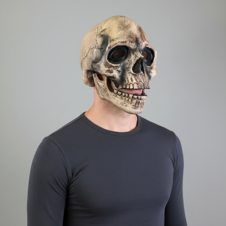 Halloween Costume Skull Mask with Hinged Moving Jaw and Creepy Realistic Bone Finish
