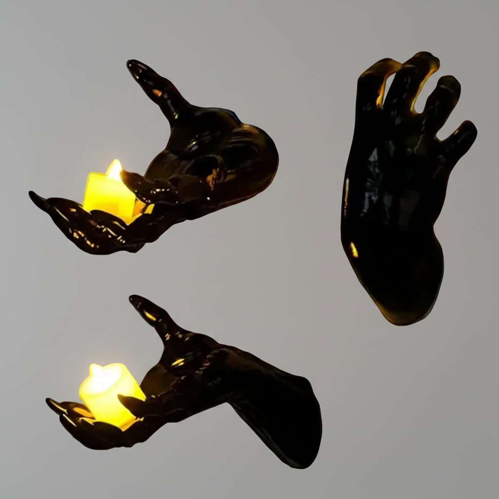 Halloween Creepy Hand Wall Decor Metal Artwork with Candle Holders for Spooky Gothic Decoration