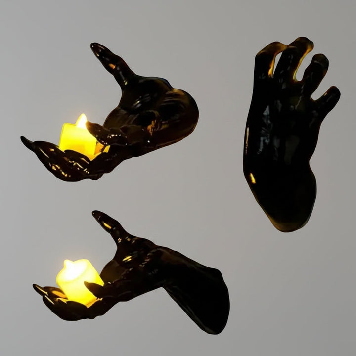 Halloween Creepy Hand Wall Decor Metal Artwork with Candle Holders for Spooky Gothic Decoration