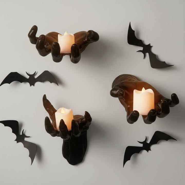 Halloween Creepy Hand Wall Decor Metal Artwork with Candle Holders for Spooky Gothic Decoration