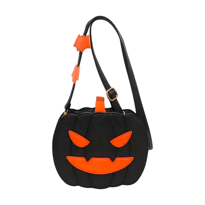 Halloween Crossbody Purse Pumpkin Shaped with Jack-O-Lantern Face and Adjustable Shoulder Strap
