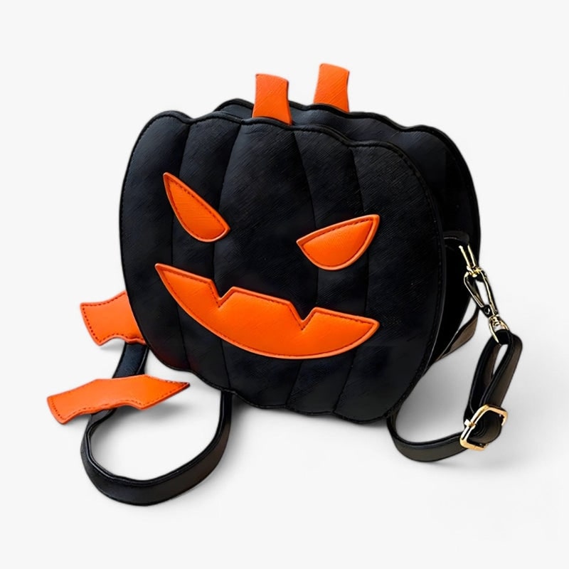 Halloween Crossbody Purse Pumpkin Shaped with Jack-O-Lantern Face and Adjustable Shoulder Strap