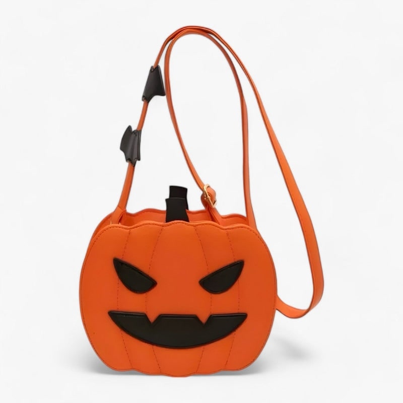 Halloween Crossbody Purse Pumpkin Shaped with Jack-O-Lantern Face and Adjustable Shoulder Strap