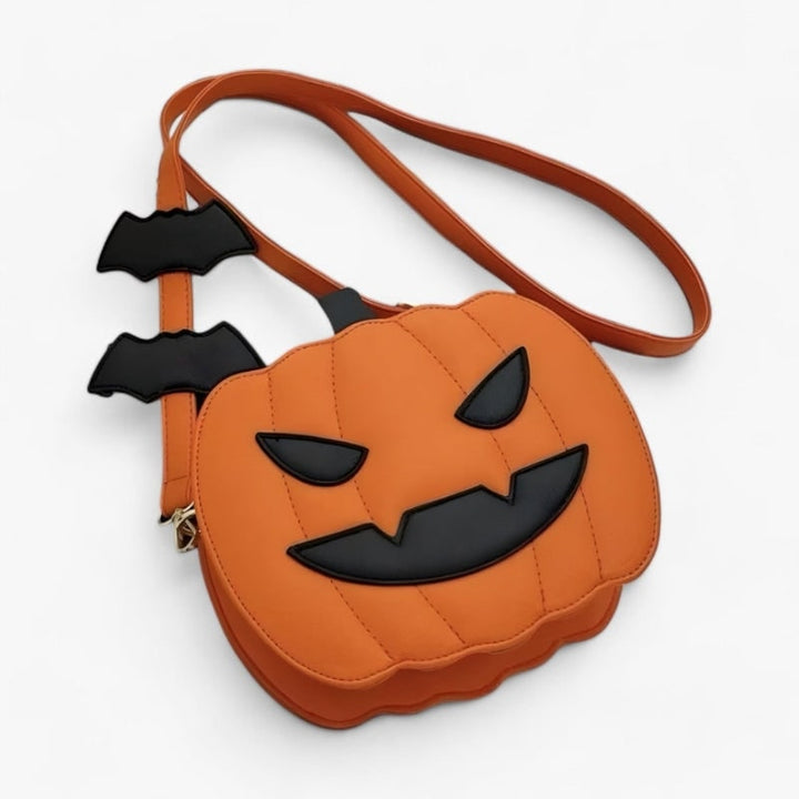 Halloween Crossbody Purse Pumpkin Shaped with Jack-O-Lantern Face and Adjustable Shoulder Strap