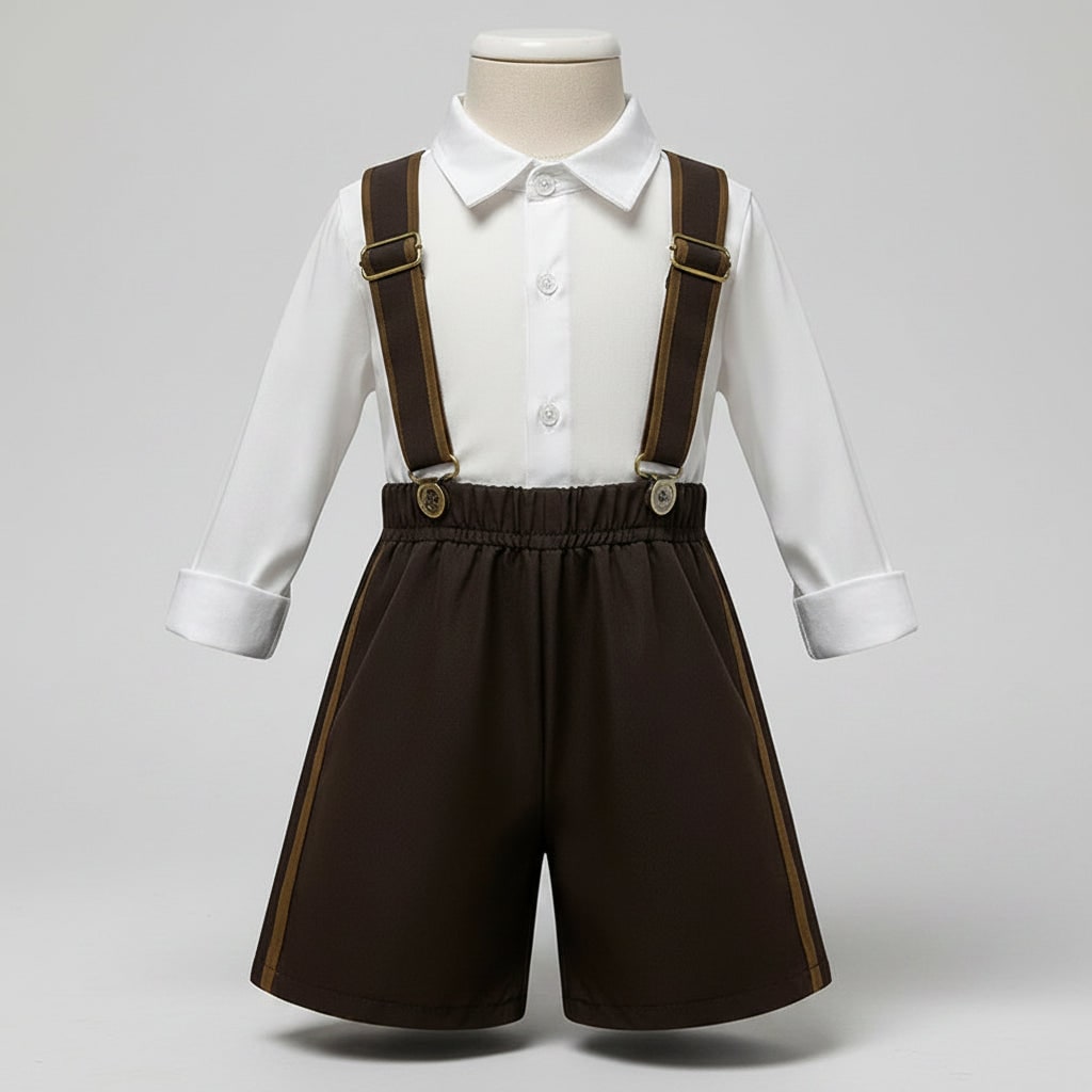 Halloween Dirndl Oktoberfest Costume German Dress with Lederhosen and Suspenders for Party