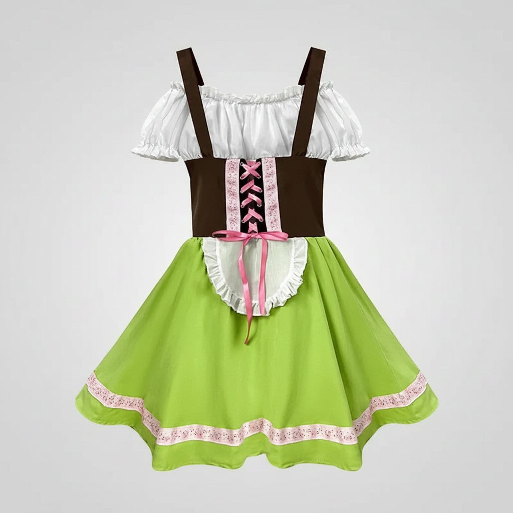 Halloween Dirndl Oktoberfest Costume German Dress with Lederhosen and Suspenders for Party