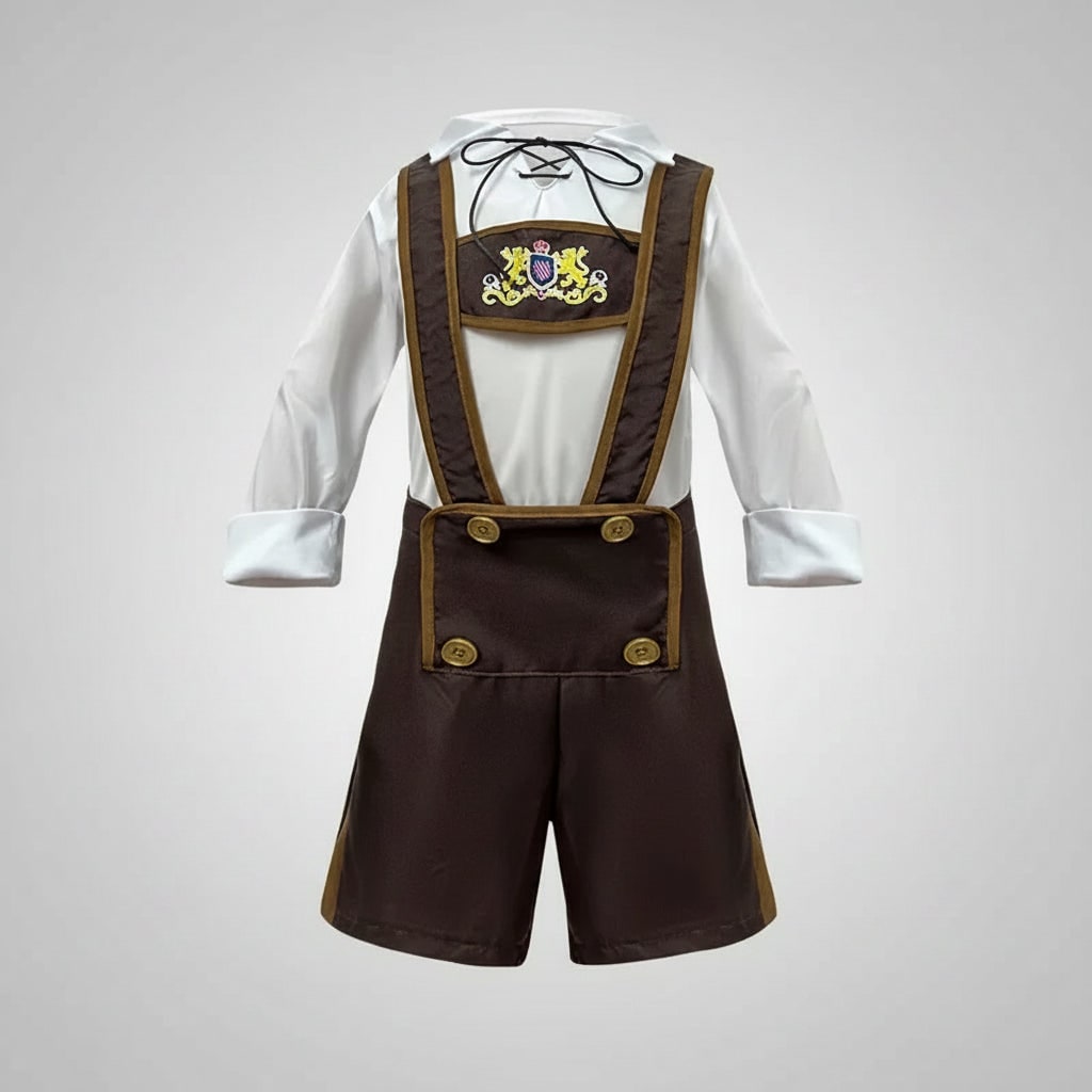Halloween Dirndl Oktoberfest Costume German Dress with Lederhosen and Suspenders for Party