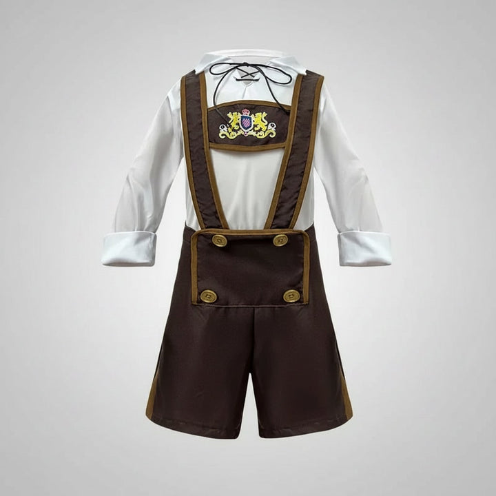 Halloween Dirndl Oktoberfest Costume German Dress with Lederhosen and Suspenders for Party