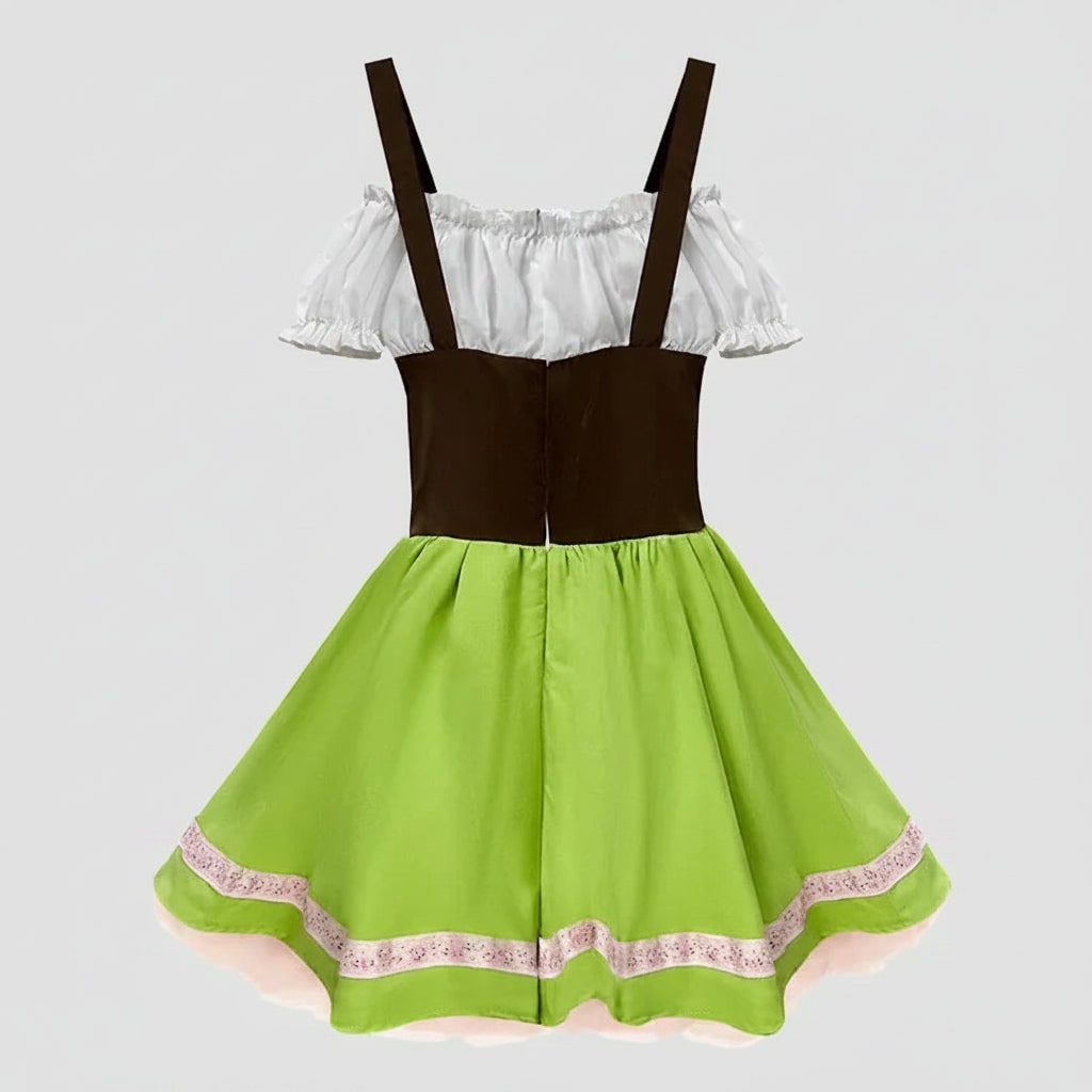 Halloween Dirndl Oktoberfest Costume German Dress with Lederhosen and Suspenders for Party