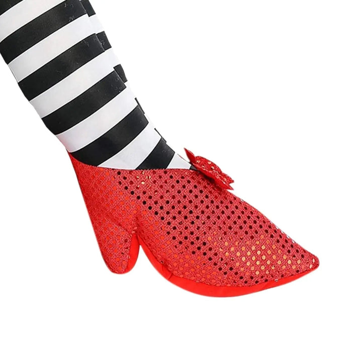 Halloween Door Stopper and Draft Blocker with Witch Legs Striped Design and Red Sequined Shoes