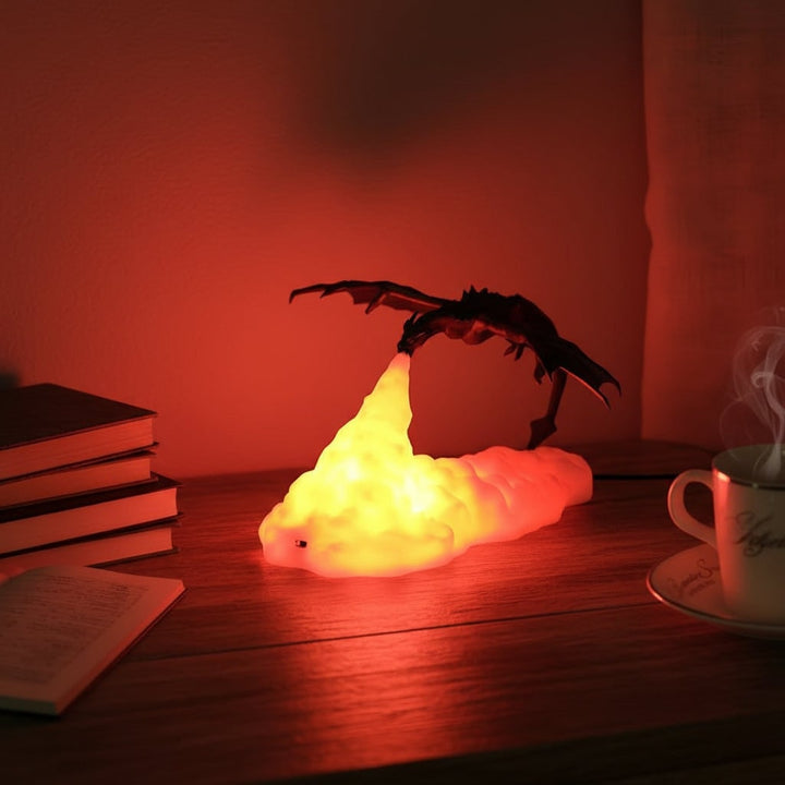 Halloween Dragon Night Light LED Lamp with Decorative Fire-Breathing Design and Illuminated Cloud