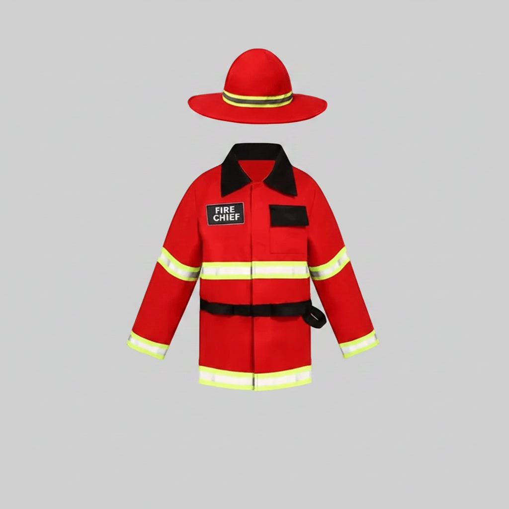 Halloween Firefighter Costume Outfit with Reflective Stripes and Fire Truck Design