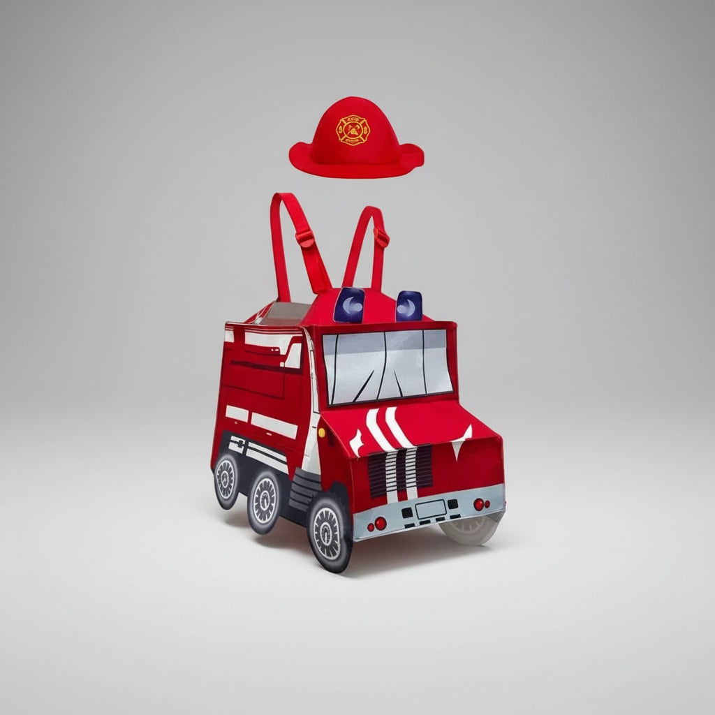 Halloween Firefighter Costume Outfit with Reflective Stripes and Fire Truck Design