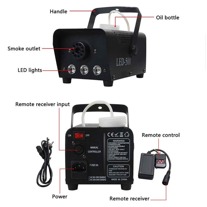 Halloween Fog Machine Smoke Mini Maker with LED Lights for Party Haunted House Water Based Fluid