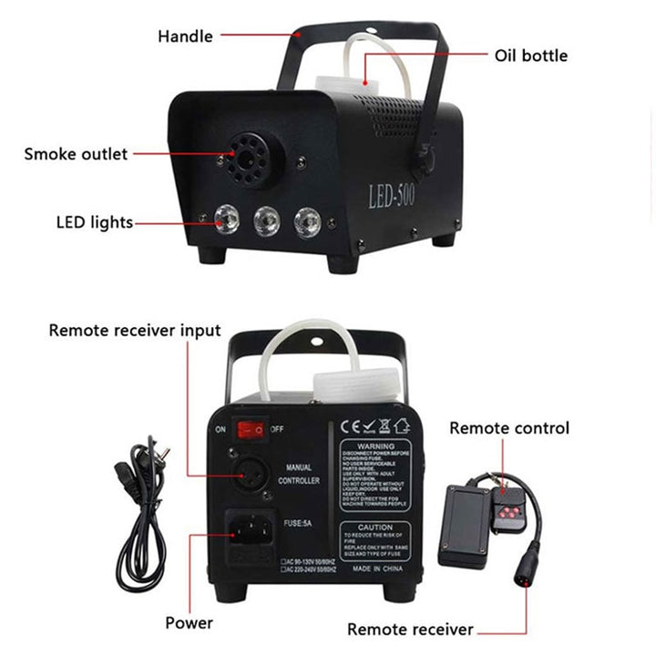 Halloween Fog Machine Smoke Mini Maker with LED Lights for Party Haunted House Water Based Fluid