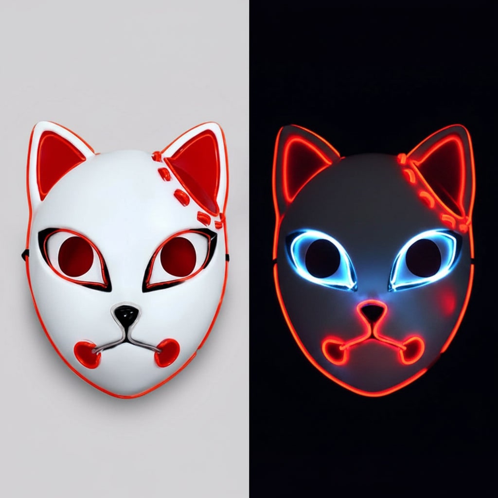 Halloween Fox Mask Cosplay Anime Costume with LED Light and El Wire Glowing Eyes