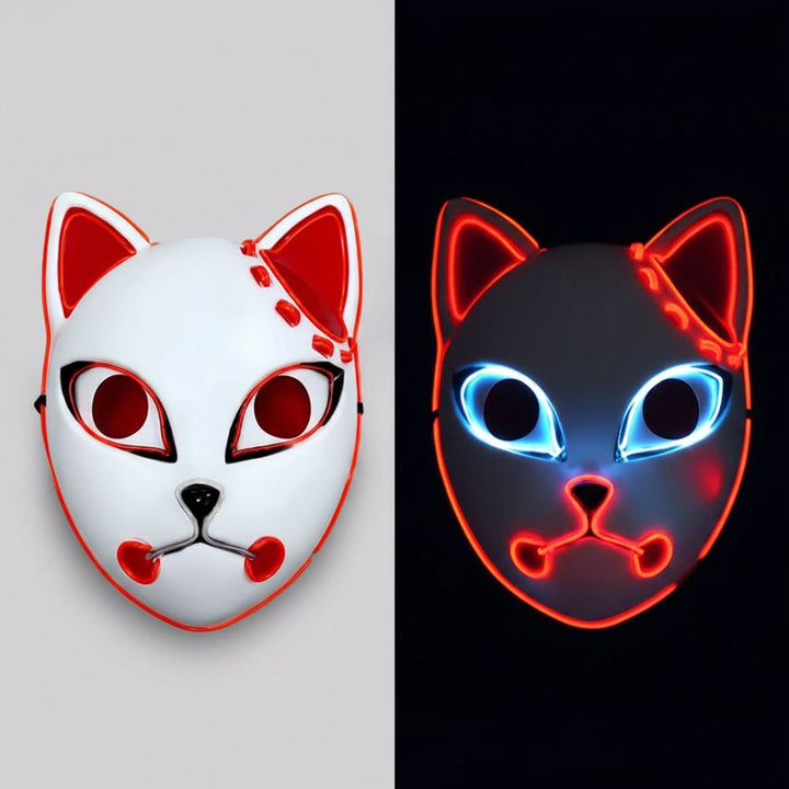 Halloween Fox Mask Cosplay Anime Costume with LED Light and El Wire Glowing Eyes