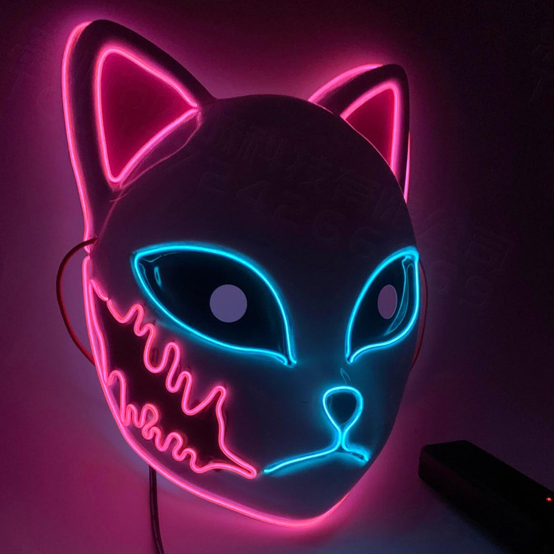 Halloween Fox Mask Cosplay Anime Costume with LED Light and El Wire Glowing Eyes