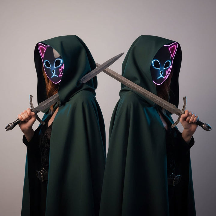 Halloween Fox Mask Cosplay Anime Costume with LED Light and El Wire Glowing Eyes