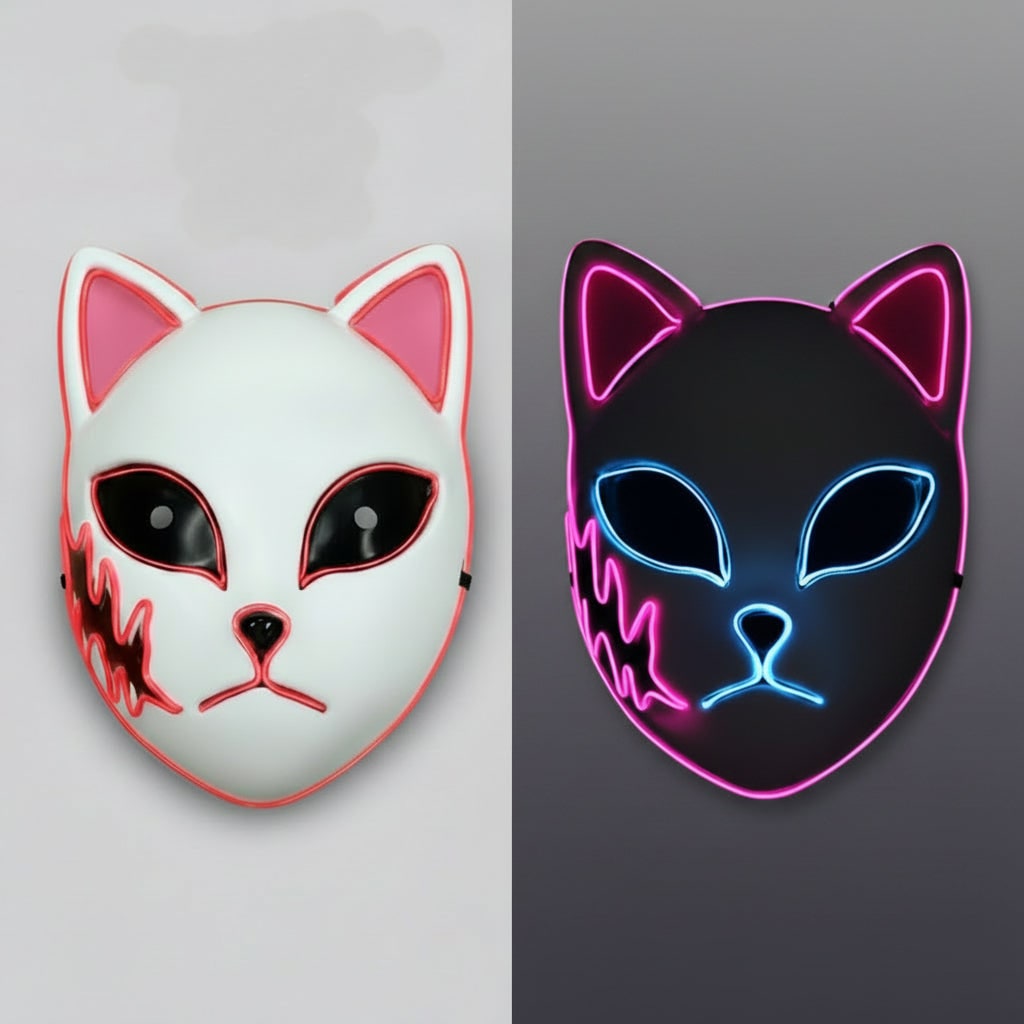 Halloween Fox Mask Cosplay Anime Costume with LED Light and El Wire Glowing Eyes