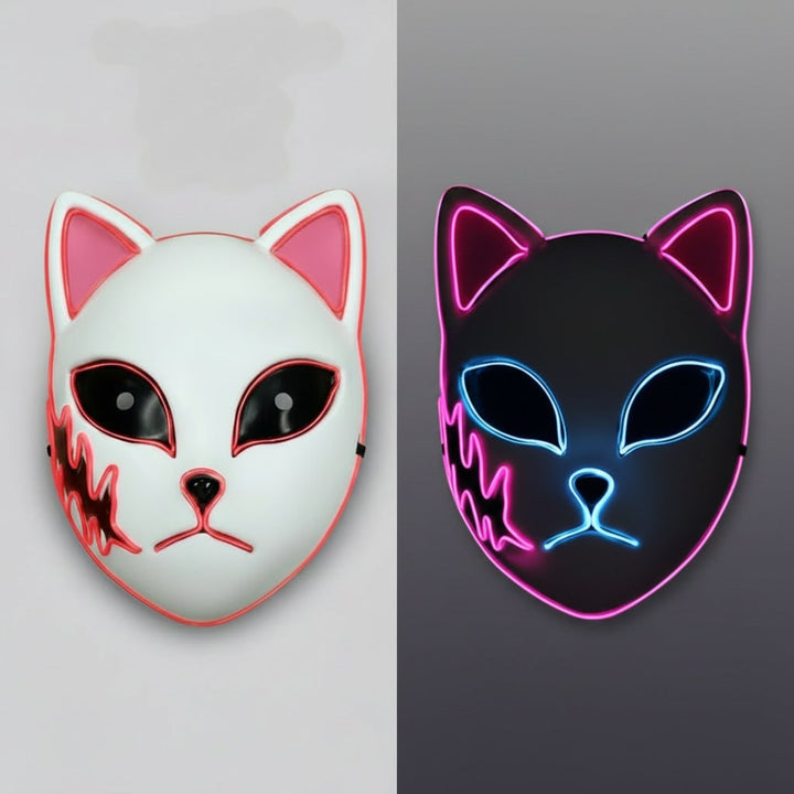 Halloween Fox Mask Cosplay Anime Costume with LED Light and El Wire Glowing Eyes