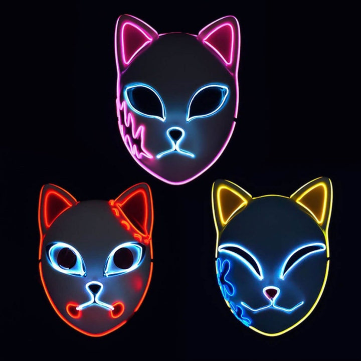 Halloween Fox Mask Cosplay Anime Costume with LED Light and El Wire Glowing Eyes