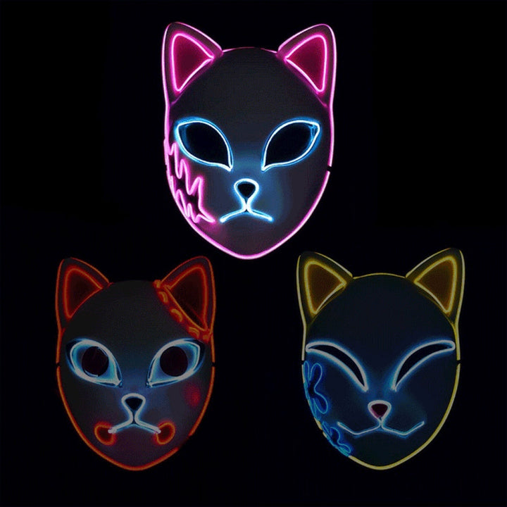 Halloween Fox Mask Cosplay Anime Costume with LED Light and El Wire Glowing Eyes