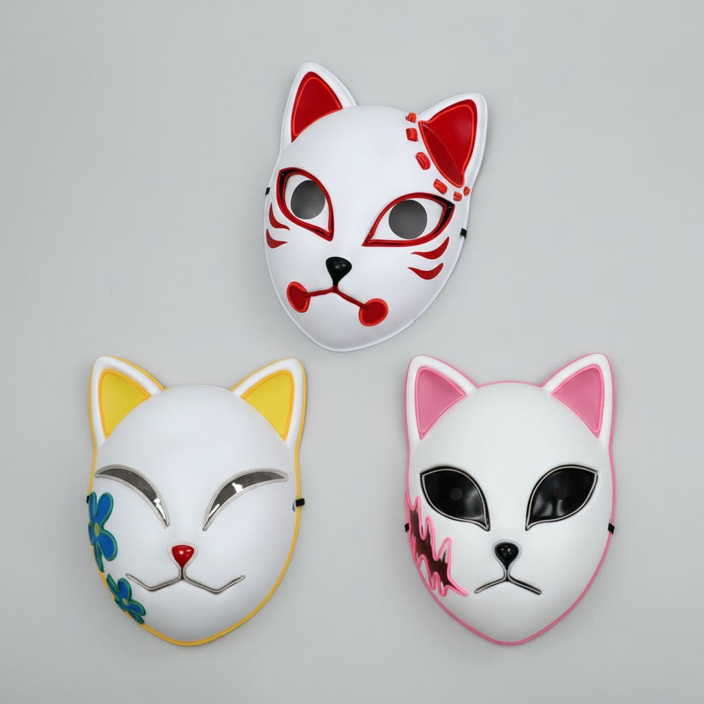 Halloween Fox Mask Cosplay Anime Costume with LED Light and El Wire Glowing Eyes