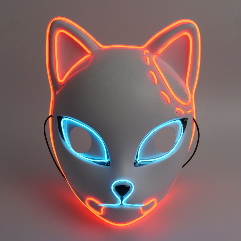 Halloween Fox Mask Cosplay Anime Costume with LED Light and El Wire Glowing Eyes