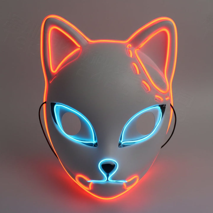 Halloween Fox Mask Cosplay Anime Costume with LED Light and El Wire Glowing Eyes